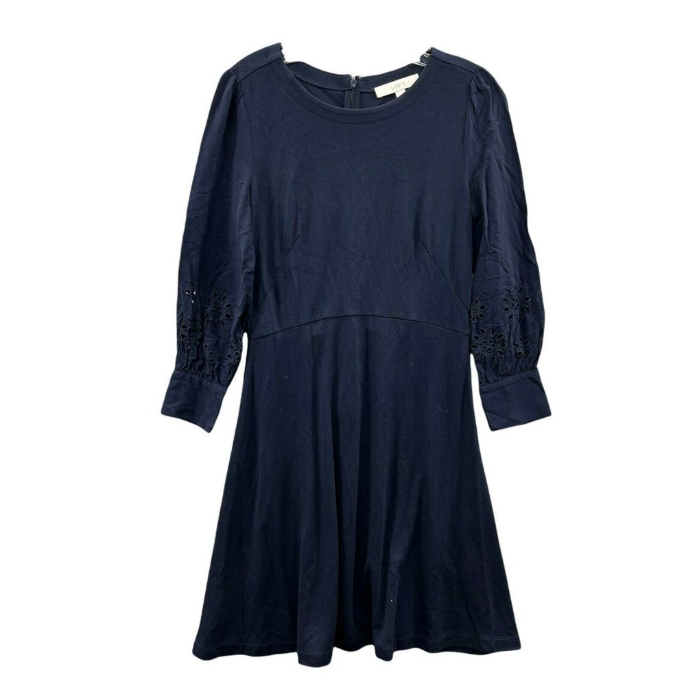 Loft Dress Women 0 Blue A-Line Long Sleeve Rear Zip Floral Sleeves Casual